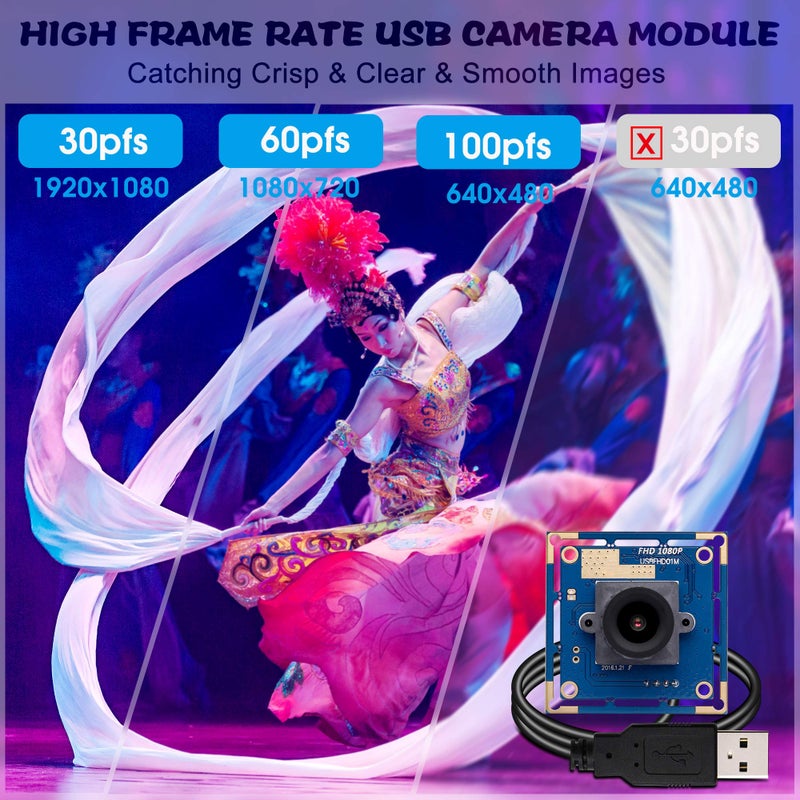 SVPRO 1080P HD USB Camera Module with 2.1mm Lens, 2MP OV2710 CMOS Board Camera, 30fps/720P 60fps/VGA 100fps High Frame Rate Machine Vision Cam USB Plug and Play for Windows Linux MacOS Android - Image 3